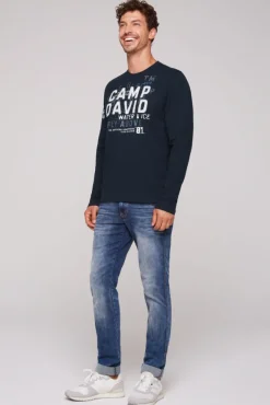 Herren CAMP DAVID & SOCCX Langarmshirt mit Label-Applikationen blue navy