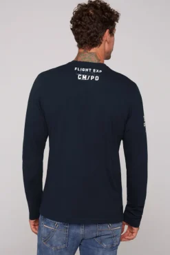 Herren CAMP DAVID & SOCCX Langarmshirt mit Label-Applikationen blue navy
