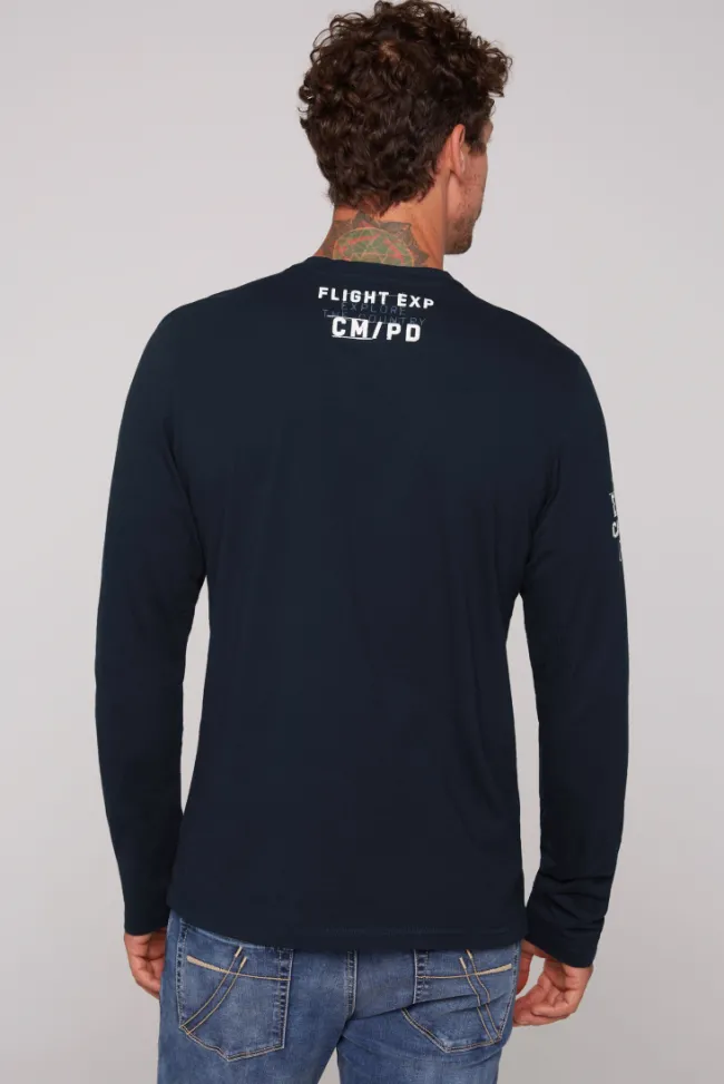 Herren CAMP DAVID & SOCCX Langarmshirt mit Label-Applikationen blue navy