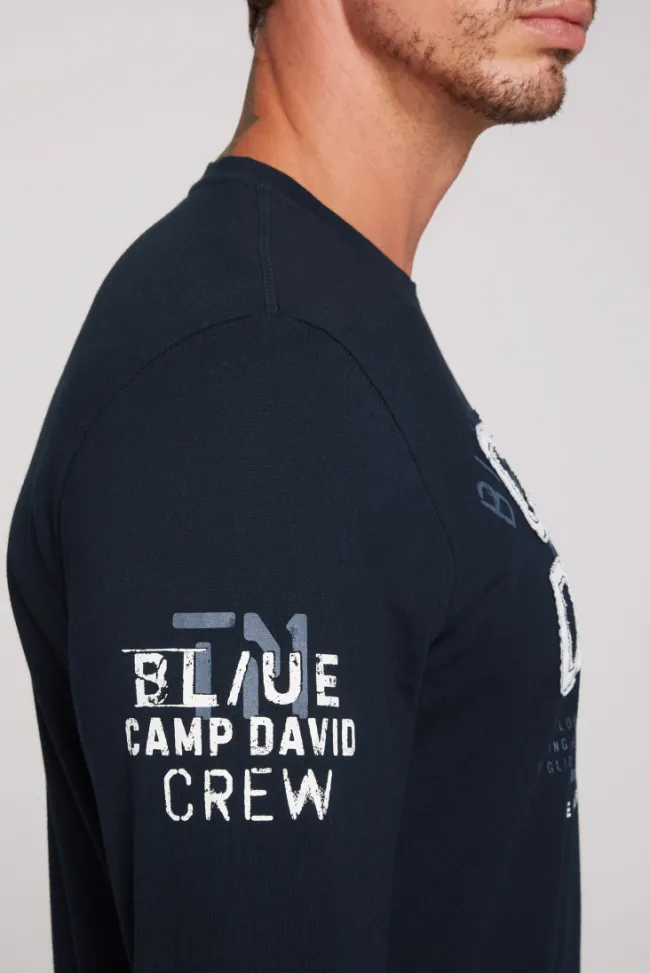 Herren CAMP DAVID & SOCCX Langarmshirt mit Label-Applikationen blue navy