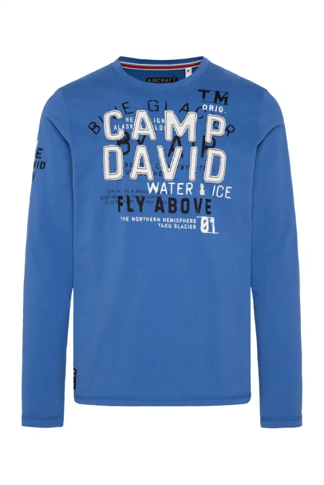 Herren CAMP DAVID & SOCCX Langarmshirt mit Label-Applikationen strong blue