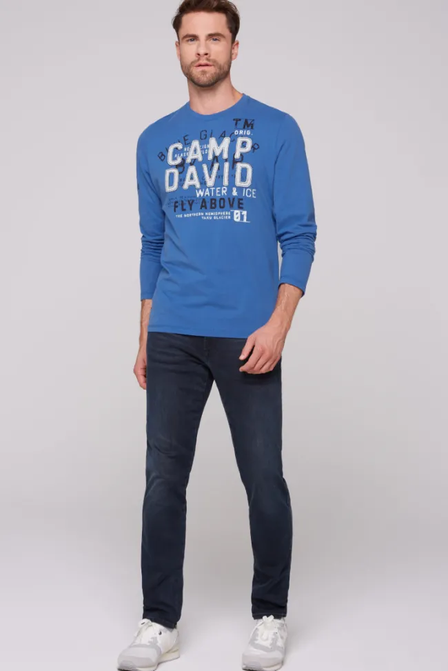Herren CAMP DAVID & SOCCX Langarmshirt mit Label-Applikationen strong blue