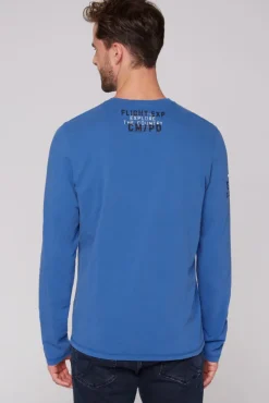 Herren CAMP DAVID & SOCCX Langarmshirt mit Label-Applikationen strong blue