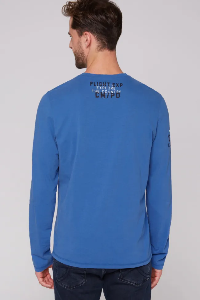Herren CAMP DAVID & SOCCX Langarmshirt mit Label-Applikationen strong blue