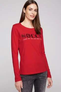 Damen CAMP DAVID & SOCCX Langarmshirt mit Logo Print flame scarlet