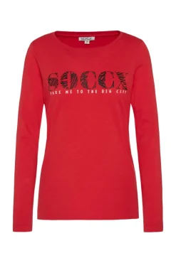Damen CAMP DAVID & SOCCX Langarmshirt mit Logo Print flame scarlet