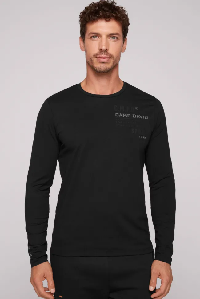 Herren CAMP DAVID & SOCCX Langarmshirt mit reflektierendem Rücken-Print