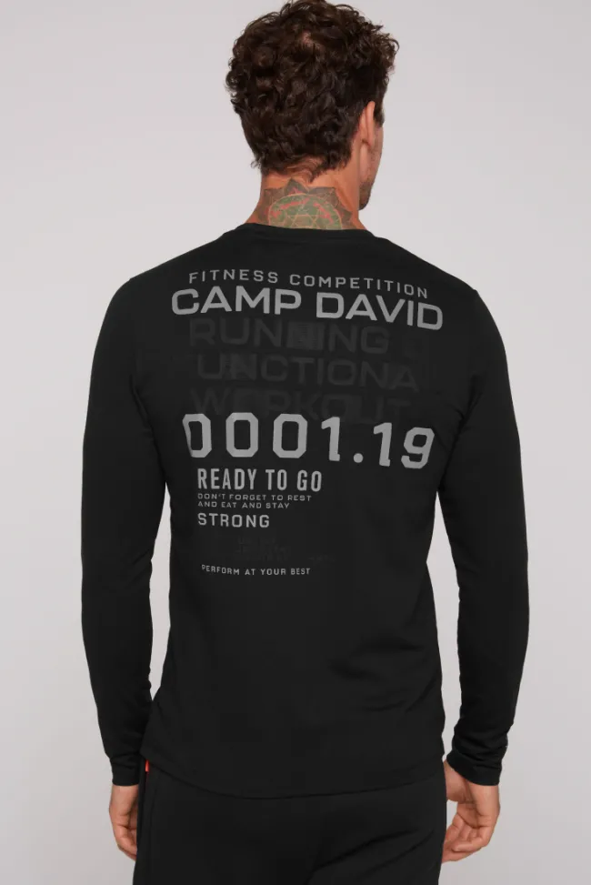 Herren CAMP DAVID & SOCCX Langarmshirt mit reflektierendem Rücken-Print