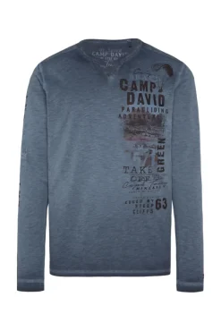 Herren CAMP DAVID & SOCCX Langarmshirt mit Twill-Patches und Artworks blue navy