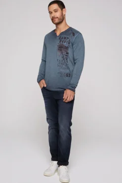 Herren CAMP DAVID & SOCCX Langarmshirt mit Twill-Patches und Artworks blue navy