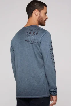 Herren CAMP DAVID & SOCCX Langarmshirt mit Twill-Patches und Artworks blue navy