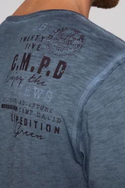 Herren CAMP DAVID & SOCCX Langarmshirt mit Twill-Patches und Artworks blue navy