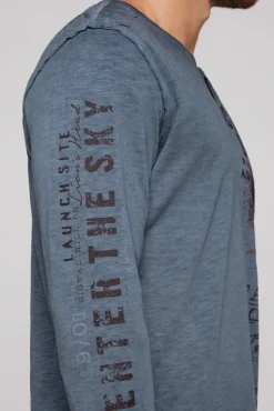 Herren CAMP DAVID & SOCCX Langarmshirt mit Twill-Patches und Artworks blue navy