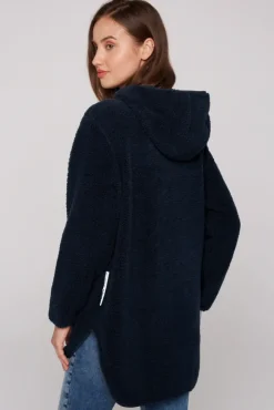 Damen CAMP DAVID & SOCCX Lange Kapuzenjacke aus Teddyplüsch blue navy