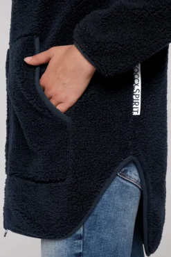 Damen CAMP DAVID & SOCCX Lange Kapuzenjacke aus Teddyplüsch blue navy