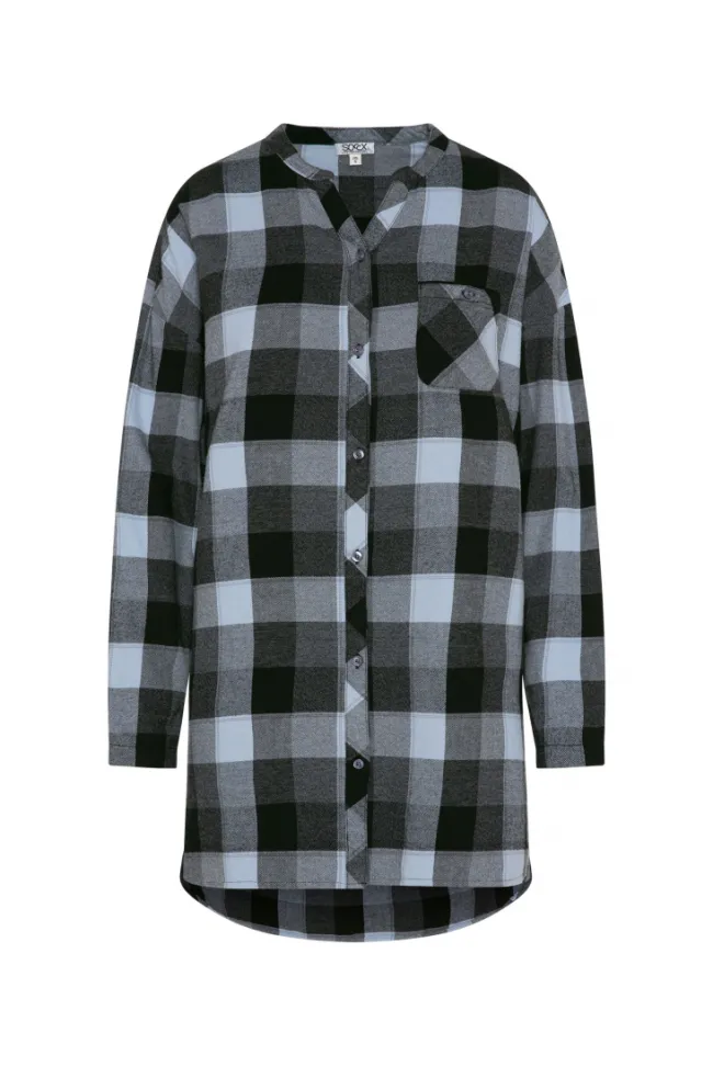 Damen CAMP DAVID & SOCCX Lange Karobluse aus Flanell cozy blue