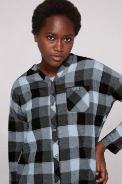Damen CAMP DAVID & SOCCX Lange Karobluse aus Flanell cozy blue