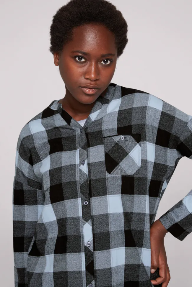 Damen CAMP DAVID & SOCCX Lange Karobluse aus Flanell cozy blue