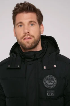 Herren CAMP DAVID & SOCCX Lange Steppjacke mit Kapuze und Rücken-Artwork