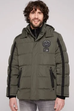 Herren CAMP DAVID & SOCCX Lange Steppjacke mit Kapuze und Rücken-Artwork medium khaki
