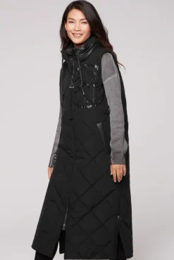 Damen CAMP DAVID & SOCCX Lange Steppweste mit Shiny-Details