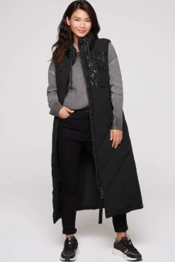 Damen CAMP DAVID & SOCCX Lange Steppweste mit Shiny-Details