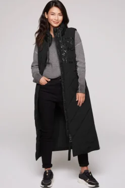 Damen CAMP DAVID & SOCCX Lange Steppweste mit Shiny-Details