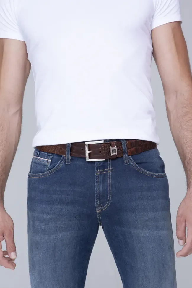 Herren CAMP DAVID & SOCCX Ledergürtel im Used Look dark brown