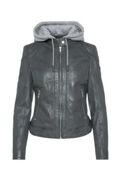 Damen CAMP DAVID & SOCCX Lederjacke im Biker-Stil mit Kapuzeneinsatz dark green