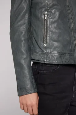 Damen CAMP DAVID & SOCCX Lederjacke im Biker-Stil mit Kapuzeneinsatz dark green