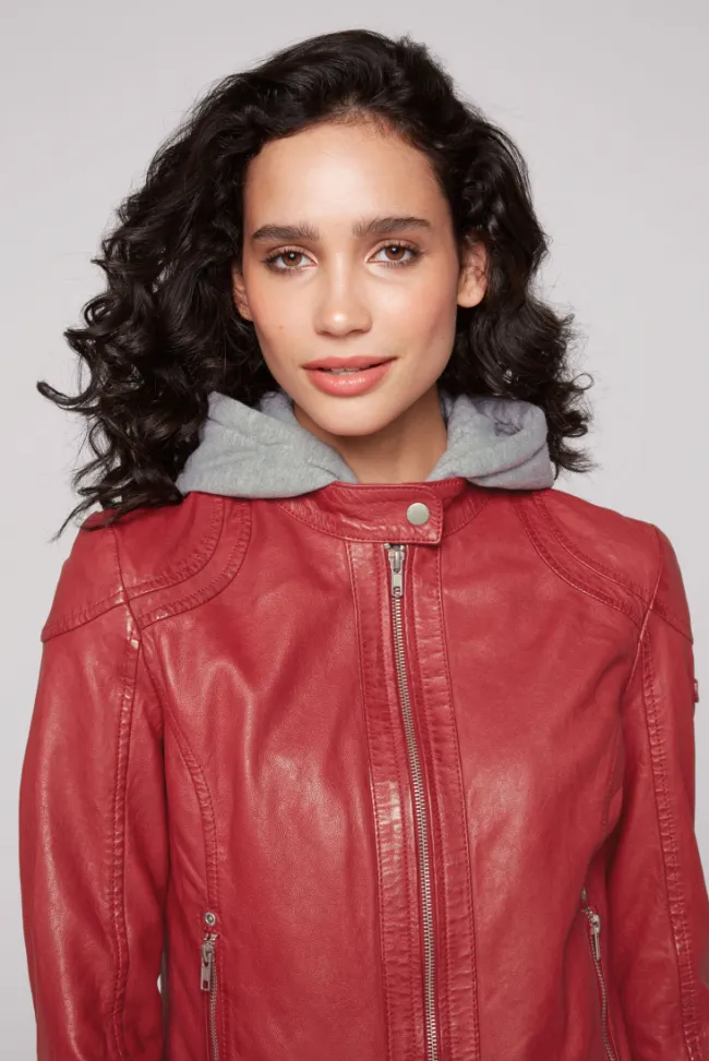 Damen CAMP DAVID & SOCCX Lederjacke im Biker-Stil mit Kapuzeneinsatz