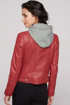 Damen CAMP DAVID & SOCCX Lederjacke im Biker-Stil mit Kapuzeneinsatz