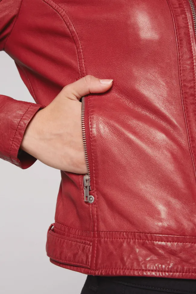 Damen CAMP DAVID & SOCCX Lederjacke im Biker-Stil mit Kapuzeneinsatz