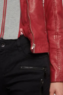 Damen CAMP DAVID & SOCCX Lederjacke im Biker-Stil mit Kapuzeneinsatz