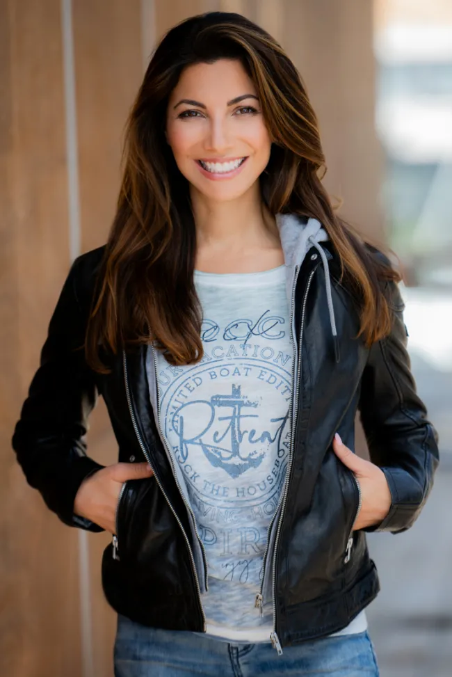 Damen CAMP DAVID & SOCCX Lederjacke im Biker-Stil mit Kapuzeneinsatz