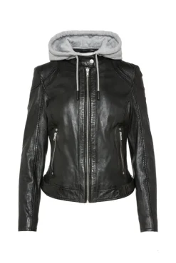 Damen CAMP DAVID & SOCCX Lederjacke im Biker-Stil mit Kapuzeneinsatz