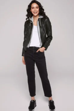 Damen CAMP DAVID & SOCCX Lederjacke im Biker-Stil mit Kapuzeneinsatz