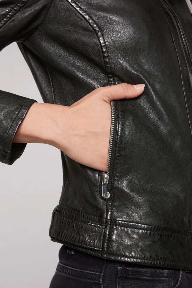 Damen CAMP DAVID & SOCCX Lederjacke im Biker-Stil mit Kapuzeneinsatz