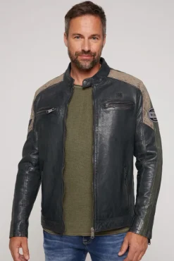 Herren CAMP DAVID & SOCCX Lederjacke im Racing-Stil mit Patches