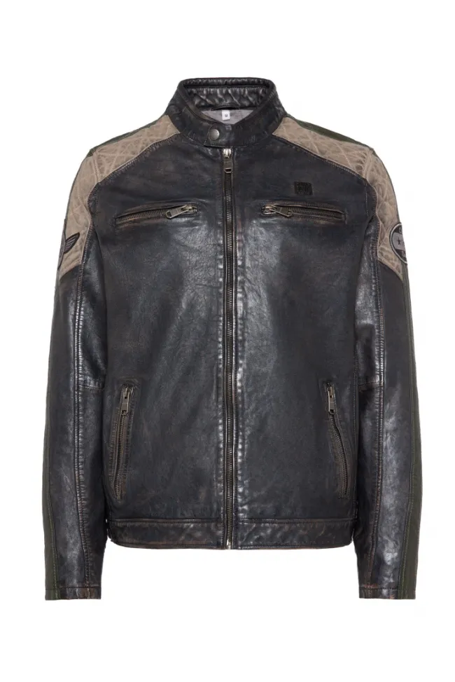 Herren CAMP DAVID & SOCCX Lederjacke im Racing-Stil mit Patches