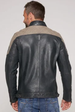Herren CAMP DAVID & SOCCX Lederjacke im Racing-Stil mit Patches