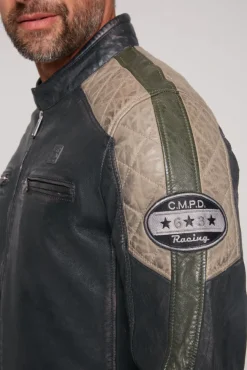 Herren CAMP DAVID & SOCCX Lederjacke im Racing-Stil mit Patches