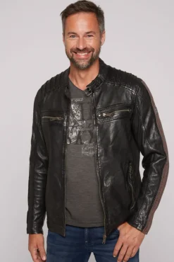 Herren CAMP DAVID & SOCCX Lederjacke mit Racing-Streifen am Ärmel