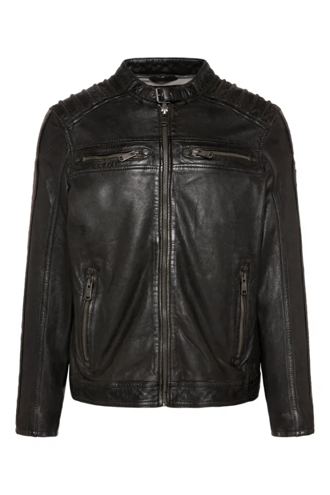 Herren CAMP DAVID & SOCCX Lederjacke mit Racing-Streifen am Ärmel