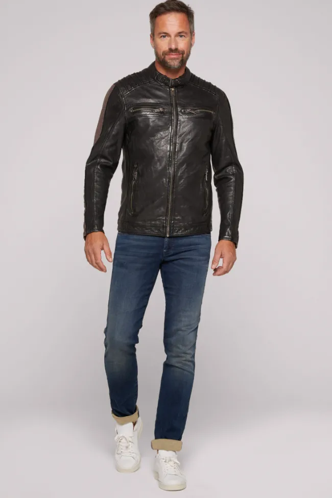 Herren CAMP DAVID & SOCCX Lederjacke mit Racing-Streifen am Ärmel