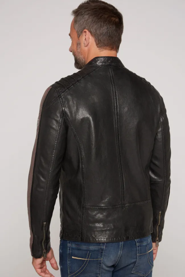 Herren CAMP DAVID & SOCCX Lederjacke mit Racing-Streifen am Ärmel