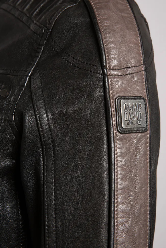 Herren CAMP DAVID & SOCCX Lederjacke mit Racing-Streifen am Ärmel
