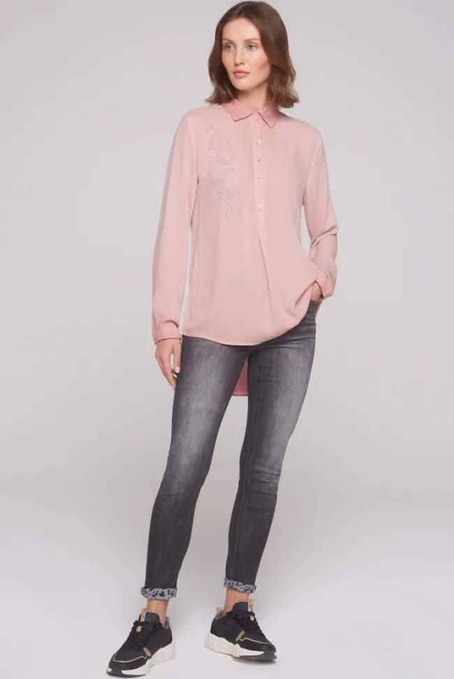 Damen CAMP DAVID & SOCCX Longbluse Oil Dyed mit Logo aus Schmucksteinen rose blush