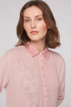 Damen CAMP DAVID & SOCCX Longbluse Oil Dyed mit Logo aus Schmucksteinen rose blush