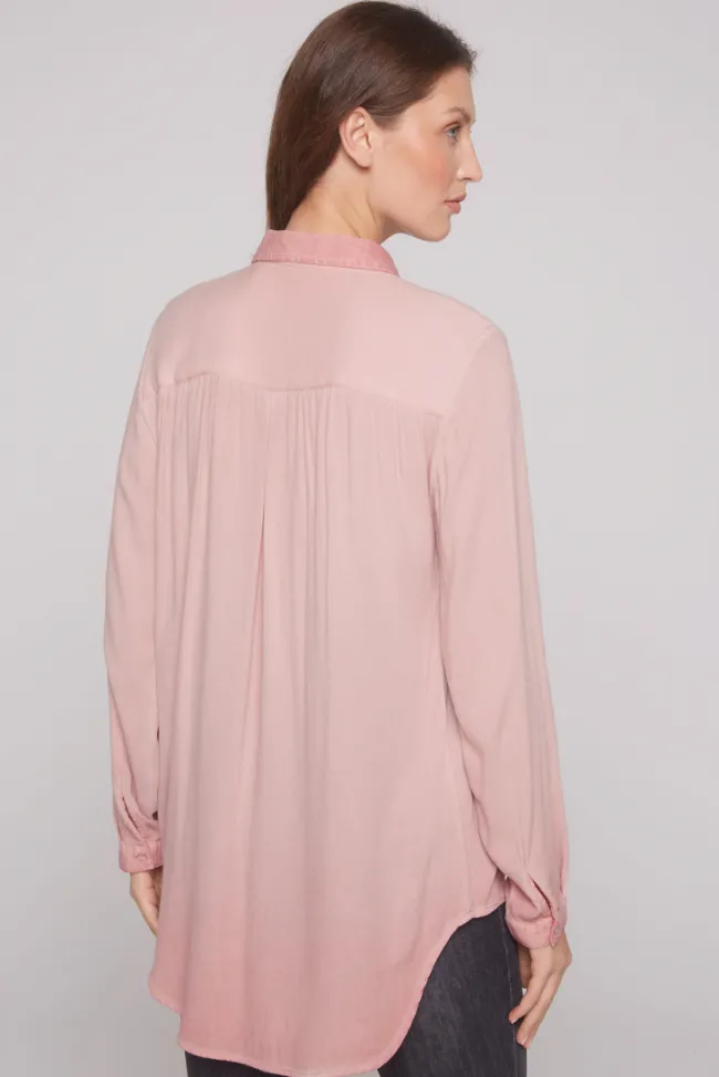 Damen CAMP DAVID & SOCCX Longbluse Oil Dyed mit Logo aus Schmucksteinen rose blush